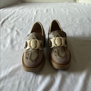 Dolce Vita Beige Snake-Print Platform Moccasins